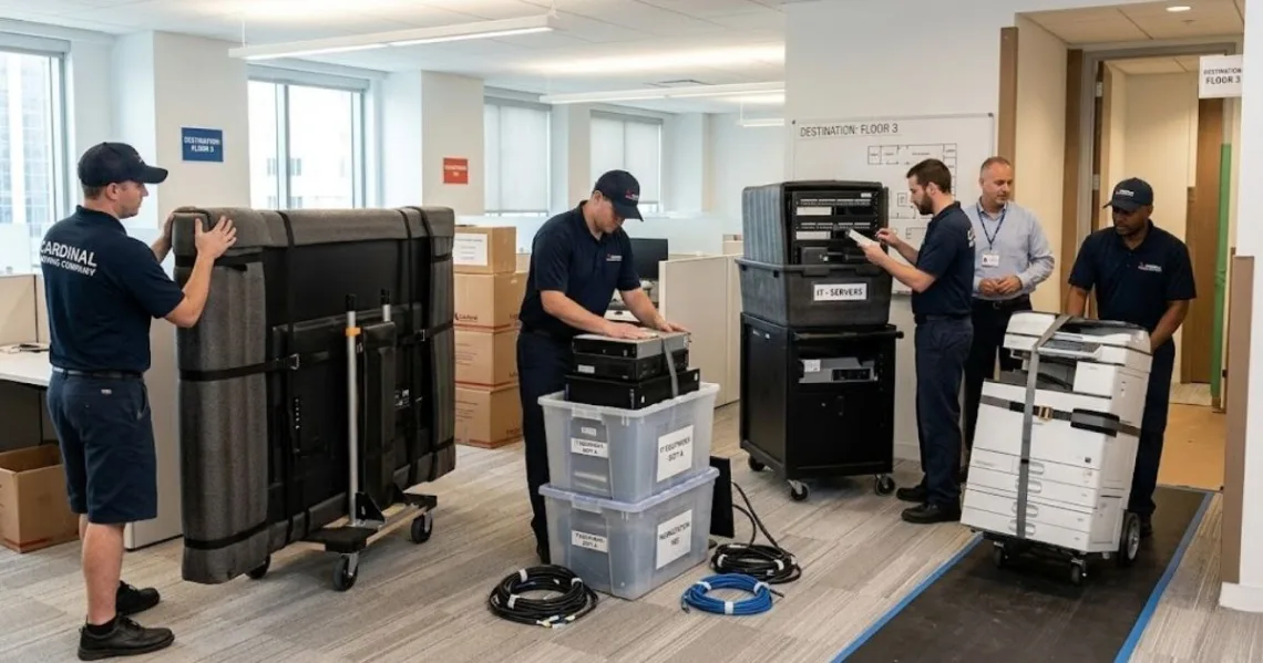 How Do Commercial Movers Near Me Safely Handle Office Equipment?