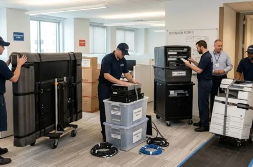 How Do Commercial Movers Near Me Safely Handle Office Equipment?